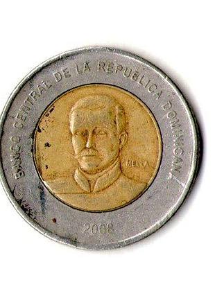 Доминиканская республика 10 песо, 2008 год биметалл, 8.2g, ø 27mm no315