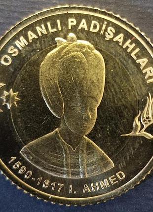 Турция 1 лира, 2025 султаны османской империи - ахмед i биметалл, 7.45g, ø 27.15mm no3275