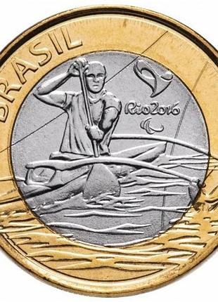 Бразилия 1 реал, 2015 xv летние паралимпийские игры, рио-де-жанейро 2016 - паракане биметал, 7g, ø 27mm