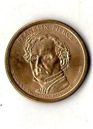 Сша 1 долларов, 2010 14-й президент сша - франклин пирс (1853-1857) медь с марганцево-платунным покрытием, 8.1g, ø 26.5mm no3339