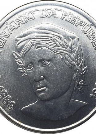 Бразилия 1 новый крузадо, 1989 100 лет республике нержавеющая сталь, 9.95g, ø 31mm