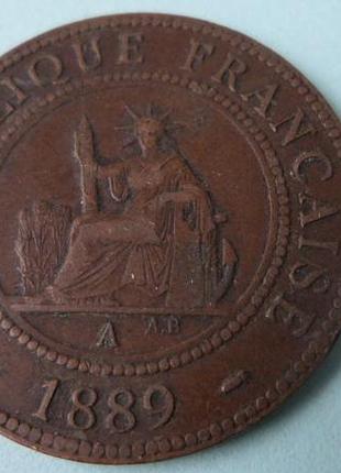 Французский индокай 1 сантим, 1889 год бронза, 9.91g, ø 31mm