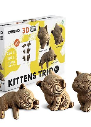 Картонный 3d пазл-конструктор "cartonic 3d puzzle kittens trio" котики 3в1