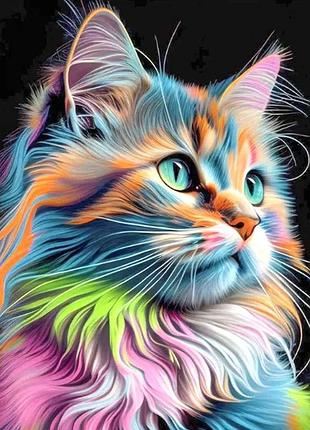 Алмазная мозаика кот разноцветный 25*35см круглые камни по номерам (размер холста 30 *40 см)