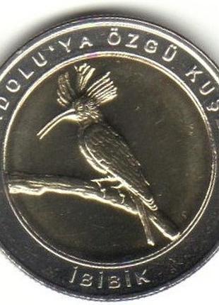 Турция 1 куруш, 2019 одуд / кольцо серого цвета / биметалл, 10.2g, ø 28mm uc# 166 · птицы анатолии