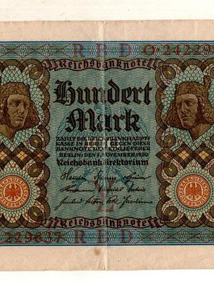 Германия веймарская резаденция 100 марок 1920 год no424