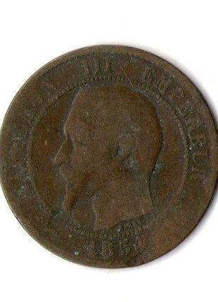 Франция 1927 император наполеон iii 10 сантимов, 1854 год бронза, 10g, ø 30.2mm no2331