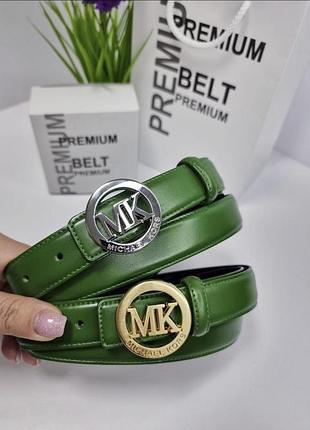 Кожаный ремень michael kors 3 см, ремень майкл корс 3 см, ремень натуральная кожа, брендовый ремень зеленый