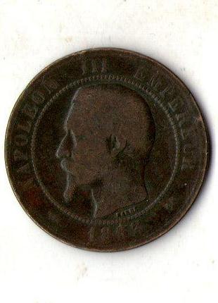 Франция 1927 император наполеон iii 10 сантимов, 1853 год бронза, 10g, ø 30.2mm no2341