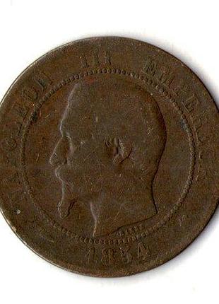 Франция 1927 император наполеон iii 10 сантимов, 1854 год бронза, 10g, ø 30.2mm no2733