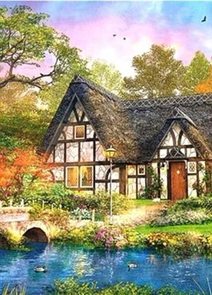 Алмазная мозаика дом у моста 25*35см круглые камни по номерам (размер холста 30 *40 см)