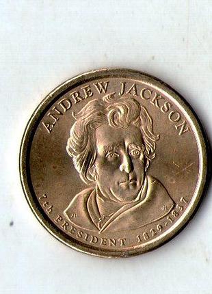 Сша 1 долларов, 2008 7-й президент сша - эндрю джексон (1829-1837) медь с марганцево-платунным покрытием, 8.1g, ø 26.5mm no2785