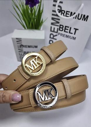 Кожаный ремень michael kors 3 см, ремень майкл корс 3 см, ремень натуральная кожа, брендовый ремень светло-коричневый