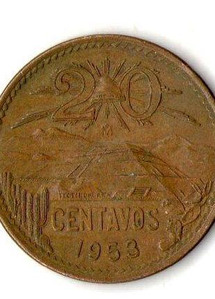 Мексиканские штаты 20 сентаво, 1953 год бронза, 10g, ø 28.5mm no309