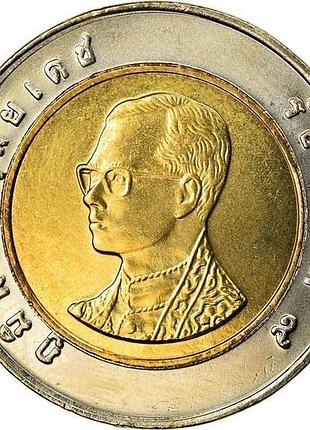 Таиланд ø король рама ix 10 батов, 1988-2008 биметалл, 8.5g, ø 26mm no242