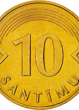 Латвия query вторая республика (latvija) 10 сантимов 1992 год никель-латунь, 3.25g, ø 19.9mm no484