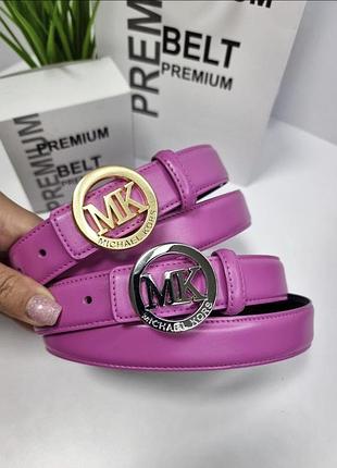 Шкіряний ремінь michael kors 3 см, ремінь майкл корс 3 см, ремінь натуральна шкіра, брендовий ремінь малиновий