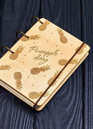 Блокнот деревянный pineapple diary из натурального дерева на кольцах 60 листов.