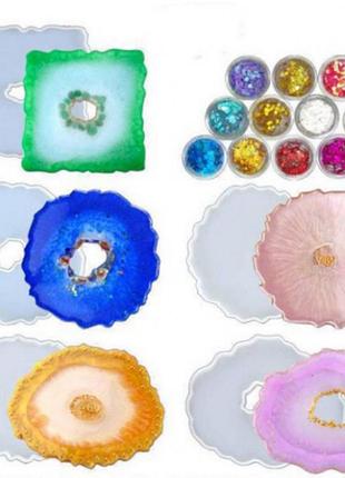 Набор форм молдов для создания подстаканников подставок из эпоксидной смолы с блестками
