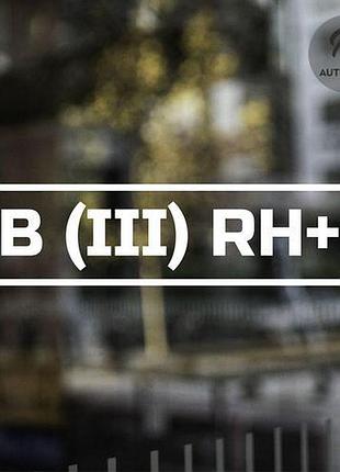 Наклейка на авто группа крови в(iii) rh+ 30х9 см, белый