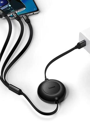 Кабель baseus bright mirror 2 series retractable 3-in-1 fast charging data cable usb m+l+c 66w 1.1m black (camj010101) черный 5