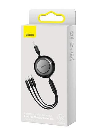 Кабель baseus bright mirror 2 series retractable 3-in-1 fast charging data cable usb m+l+c 66w 1.1m black (camj010101) черный 8