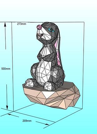 Paperkhan 3d конструктор з картону кролик зайчик на камені на стіну паперкрафт papercraft