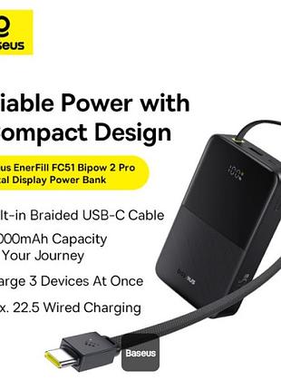 Внешний аккумулятор baseus enerfill fc51 bipow2 pro digital display power bank 20000mah 22.5w cosmic black