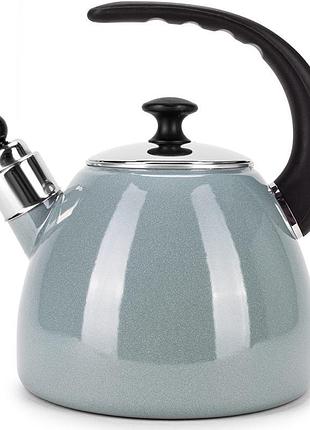 Чайник эмалированный kamille "boiling water" 2.5л со свистком, индукционный, оливковый