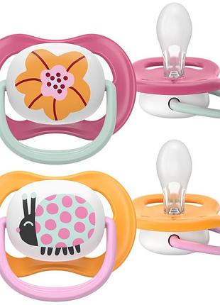 Пустышка avent ultra air, 6-18 мес., 2шт, дизайн для девушек.