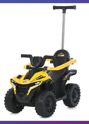 Детская каталка-толокар электромобиль bambi m 6123 с родительской ручкой 2 в 1 желтый