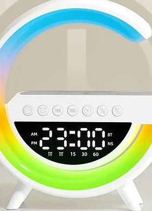 Rgb ночник с беспроводной зарядкой 15w | bluetooth колонка | часы | лампа для сна | 13 режимов подсветки