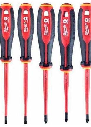 Набор отверток изолированных milwaukee до 1000в sl2,5,sl3,sl4,ph2,pz1,pz2, отвертка-тестер 7шт
