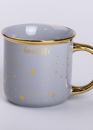 Чашка фарфоровая с золотым ободком и позолоченной ручкой 320 (мл) good life серая rx-n231506g