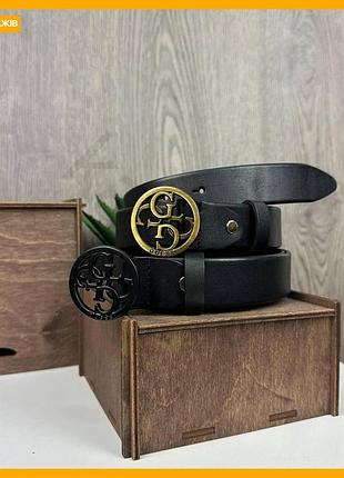 Женский кожаный ремень guess черный натуральная кожа пояс классический для женщин стильный аксессуар