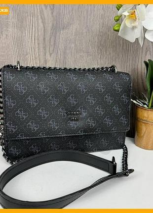 Качественная мини сумочка клатч guess черная экокожа для женщин на плечо стильная сумка на цепочке