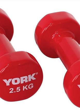 Гантелі для фітнесу вінілові круглі york fitness 2х2,5кг червоний