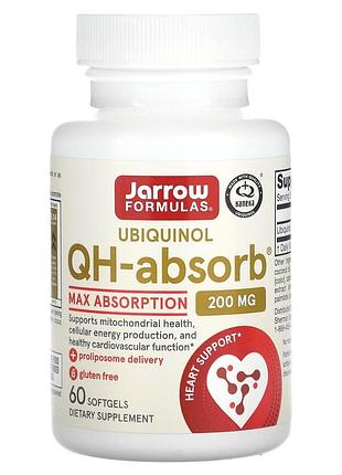 Убіхінол, qh-absorb, ubiquinol, jarrow formulas, 200 мг, 60 гелевих капсул