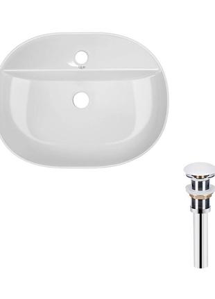 Комплект qtap scorpio: раковина накладна овальна 505x385x120 мм white + донний клапан pu02