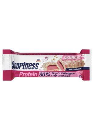 Протеїновий батончик sportness raspberry crunchy white chocolate protein bar 40 г