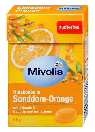 Леденцы mivolis с витамином с (без сахара), облепиха-апельсин, 50г, от dm