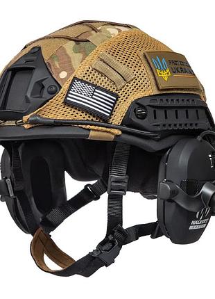 Тактичний шолом fast helmet nij iiia + навушники walkers razor slim + чебурашки + кавер (s)