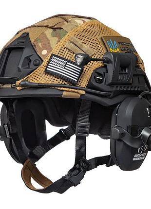 Тактичний шолом fast helmet nij iiia + навушники walkers razor slim + чебурашки + ліхтарик + кавер (s)