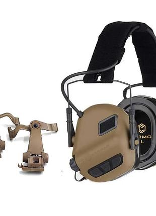 Активные защитные наушники earmor m31 plus с креплением чебурашка earmor m16a (койот)