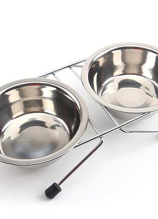 Миски металлические на подставке для котов pet style с шумовыми заглушками «eat on feet» 0.45 л