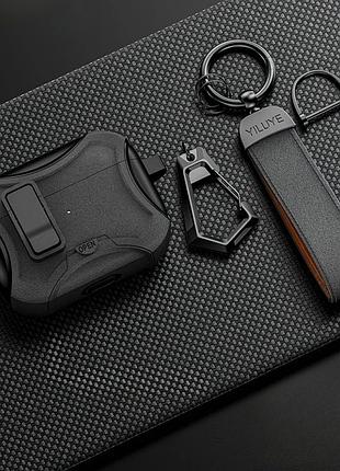 Чехол для airpods pro 2 с карабином, защёлкой и подставкой, чёрный с матовым серым