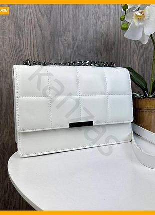 Качественная женская мини сумка на плечо стеганная белая экокожа клатч для повседневного использования