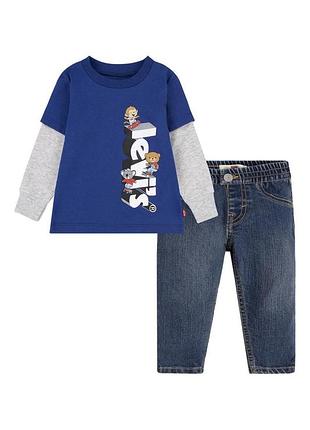 Комплект levi's 2в1 лонгслив и джинсы для мальчиков синий (099 set pvu blue (80 (12m))