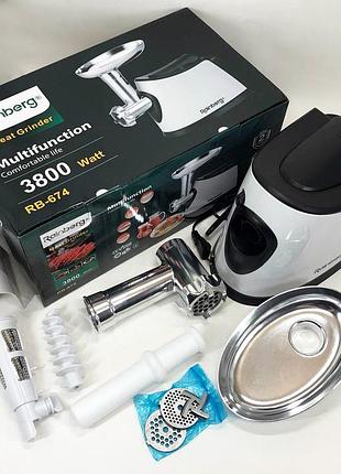 Електром'ясорубка з реверсом rainberg rb-674 3000w, м'ясорубка для дому, vo-657 кухонна м'ясорубка