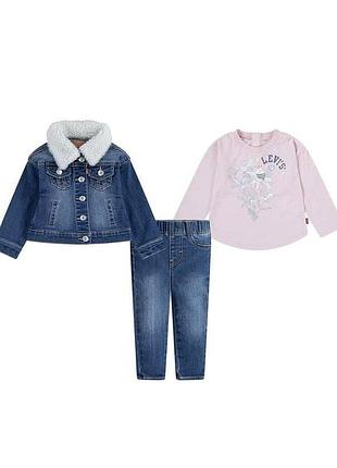 Комплект 3в1 для малышей levi's: куртка, джинсы, лонгслив для девочки розово-синий (990 set pvu lotus (74 (9m))